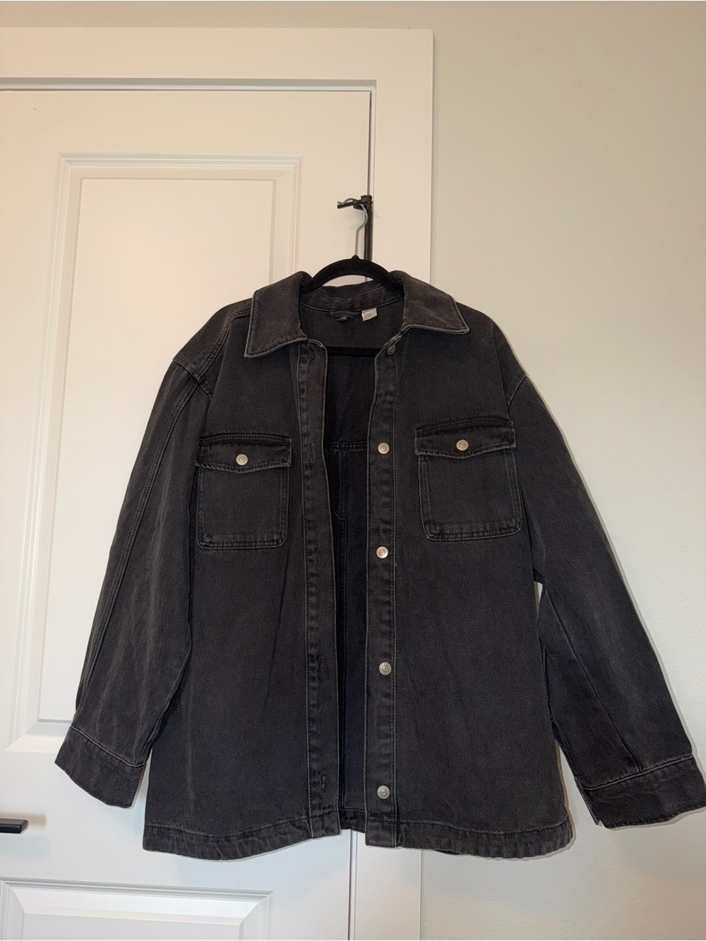 H&M Black Washed Denim Overshirt Jacket